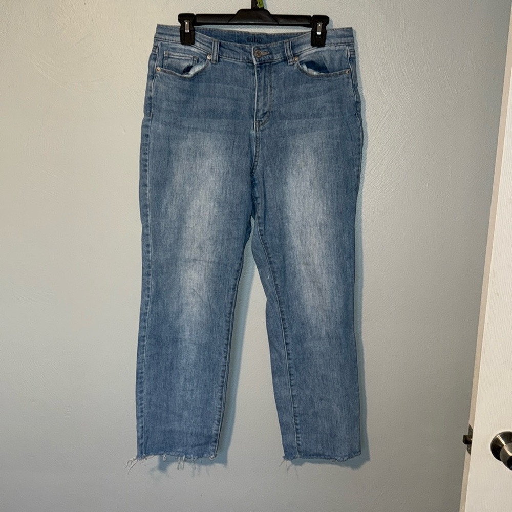 High waist Mom jean straight raw hem Jeans size 12 stretch